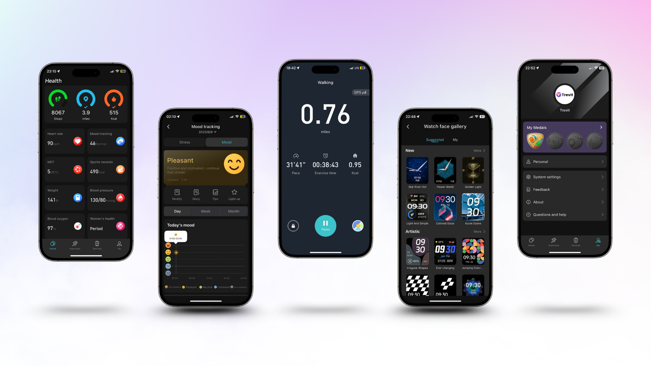 Image showing screenshots of the app for The Trevit Smartwatch